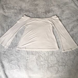 white long sleeve off the shoulder flowy shirt